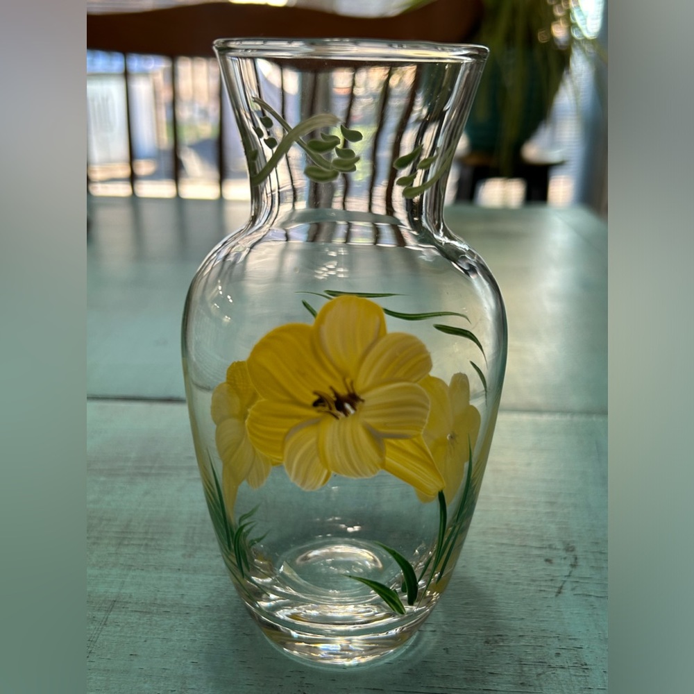 Hand painted glass floral vase - home decor